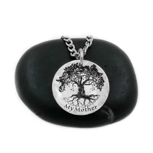 Silver Oak Tree Necklace, Engraved Custom Name, Tree Jewelry, Family Tree, Hammered and Engraved Silver Coin, By NameCoins