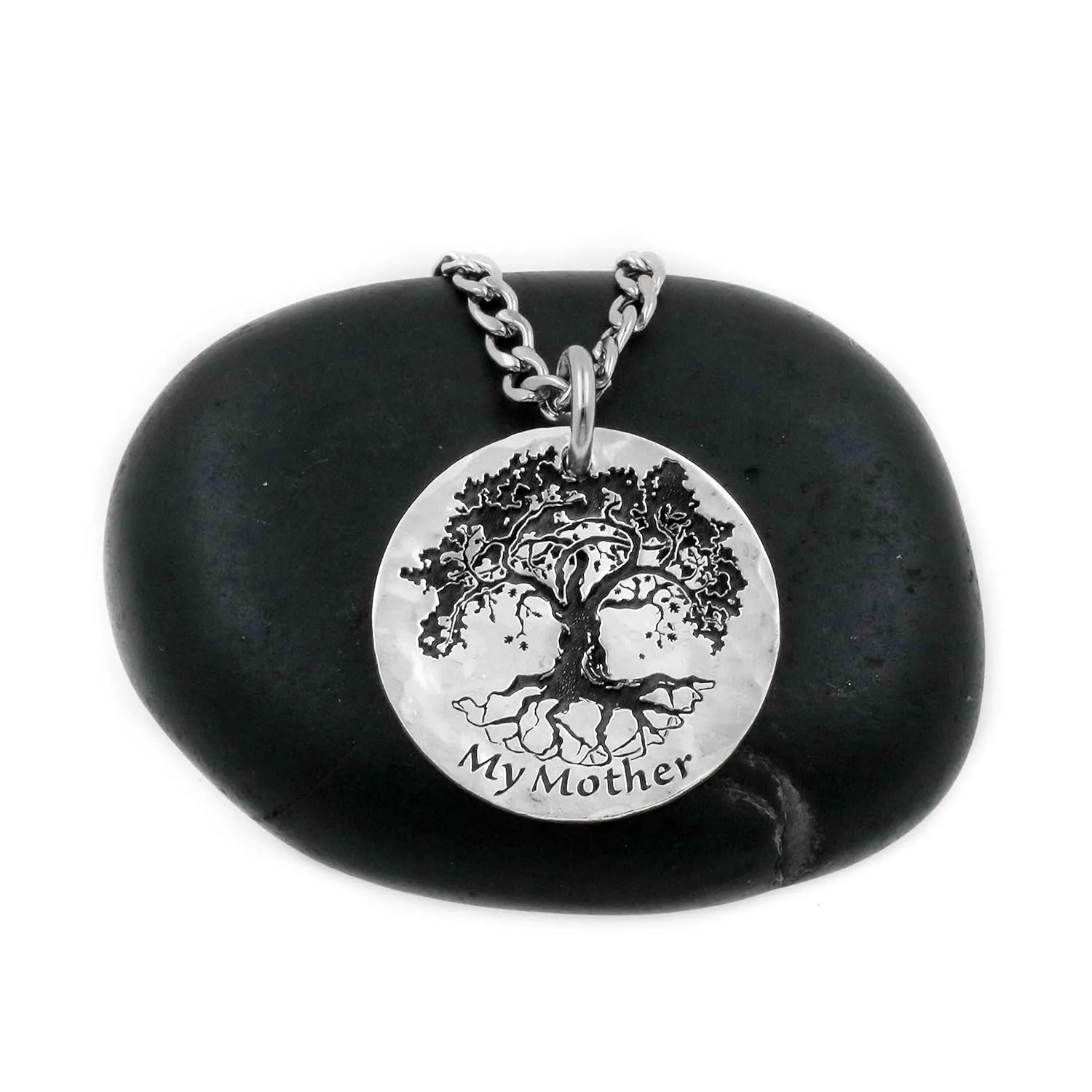 Silver Oak Tree Necklace, Engraved Custom Name, Tree Jewelry, Family Tree, Hammered and Engraved Silver Coin, By NameCoins