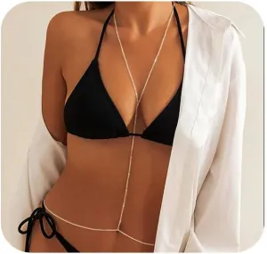 Silver Sexy Body Chain Crossover Thin Bra Bikini Waist Belly Body Chains Beach Body Necklace Jewelry for Women