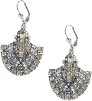 Silver Tone Art Deco Antique Vintage Retro Style Imitation Diamond Rhinestone Dangle Earrings