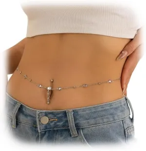 Simple Crystal Waist Chain Bikini Rhinestone Navel Piercing Dangle Belly Button Rings Waist Chain Sexy Summer Crystal Bead Belly Body Chain Jewelry for Women