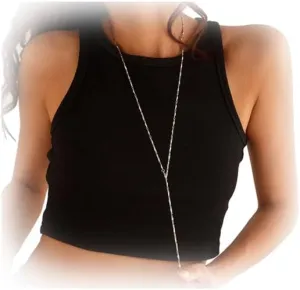 Simple Metal Y Shape Necklace Bridal Wedding Back Chain Jewelry Summer Bikini Tassel Chest Body Chain Festival Rave Long Necklace Jewelry for Women