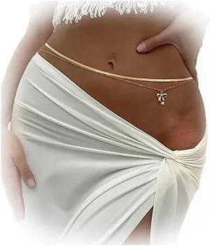 Simple Sexy Thin Waist Chain Jewelry Bikini Metal Flat Belly Chains Necklace Summer Beach Butterfly Body Chain Layered Waist Body Jewelry for Women