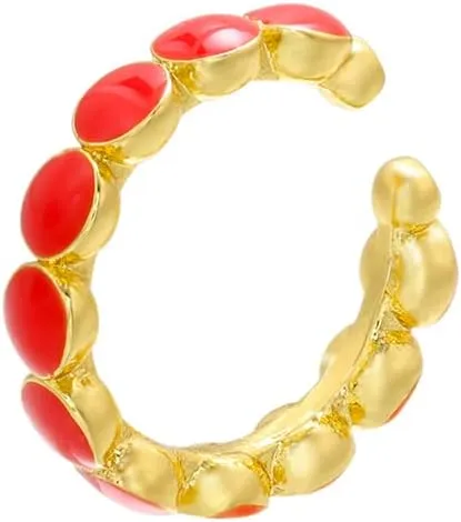 Single Gold Tone Ear Cuff Earring with White Enamel Style Accents, Non-Pierced Clip On for Women