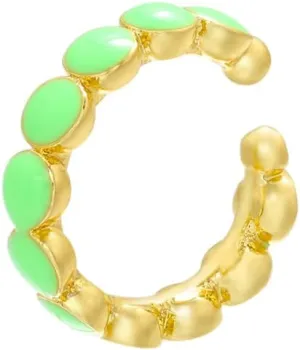 Single Gold Tone Ear Cuff Earring with White Enamel Style Accents, Non-Pierced Clip On for Women