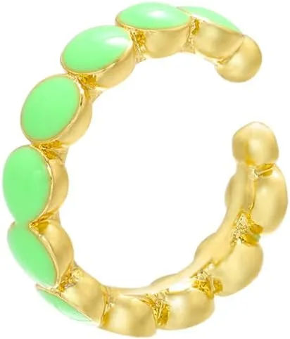 Single Gold Tone Ear Cuff Earring with White Enamel Style Accents, Non-Pierced Clip On for Women