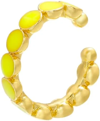 Single Gold Tone Ear Cuff Earring with White Enamel Style Accents, Non-Pierced Clip On for Women
