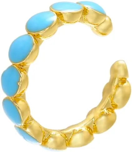 Single Gold Tone Ear Cuff Earring with White Enamel Style Accents, Non-Pierced Clip On for Women