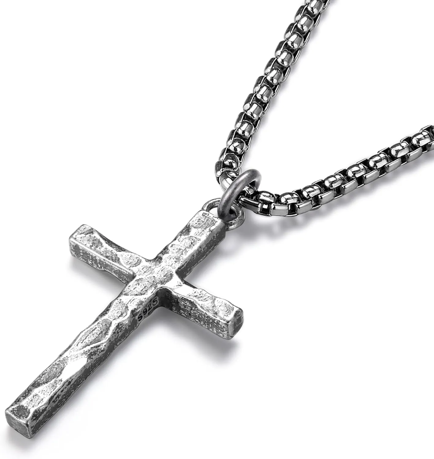 Small Cross Necklace for Men Silver Cross Pendant with Stainless Steel Box Chain | Mens Sterling Silver Crucifix Necklaces Jewelry for Fianc Husbands Birthdays 22 Inches