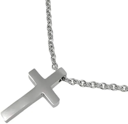 Small Mens Simple Stainless Steel Silver Cross Pendant Necklace Religious Pendant