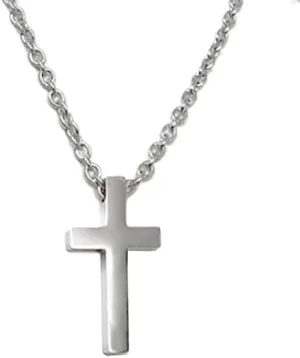 Small Mens Simple Stainless Steel Silver Cross Pendant Necklace Religious Pendant