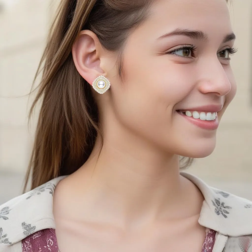 Small Pearl Earrings Stud for Women Hypoallergenic 18K Plated Gold Pearl Bridal Earrings for Wedding Birthday Anniversary Mothers Day