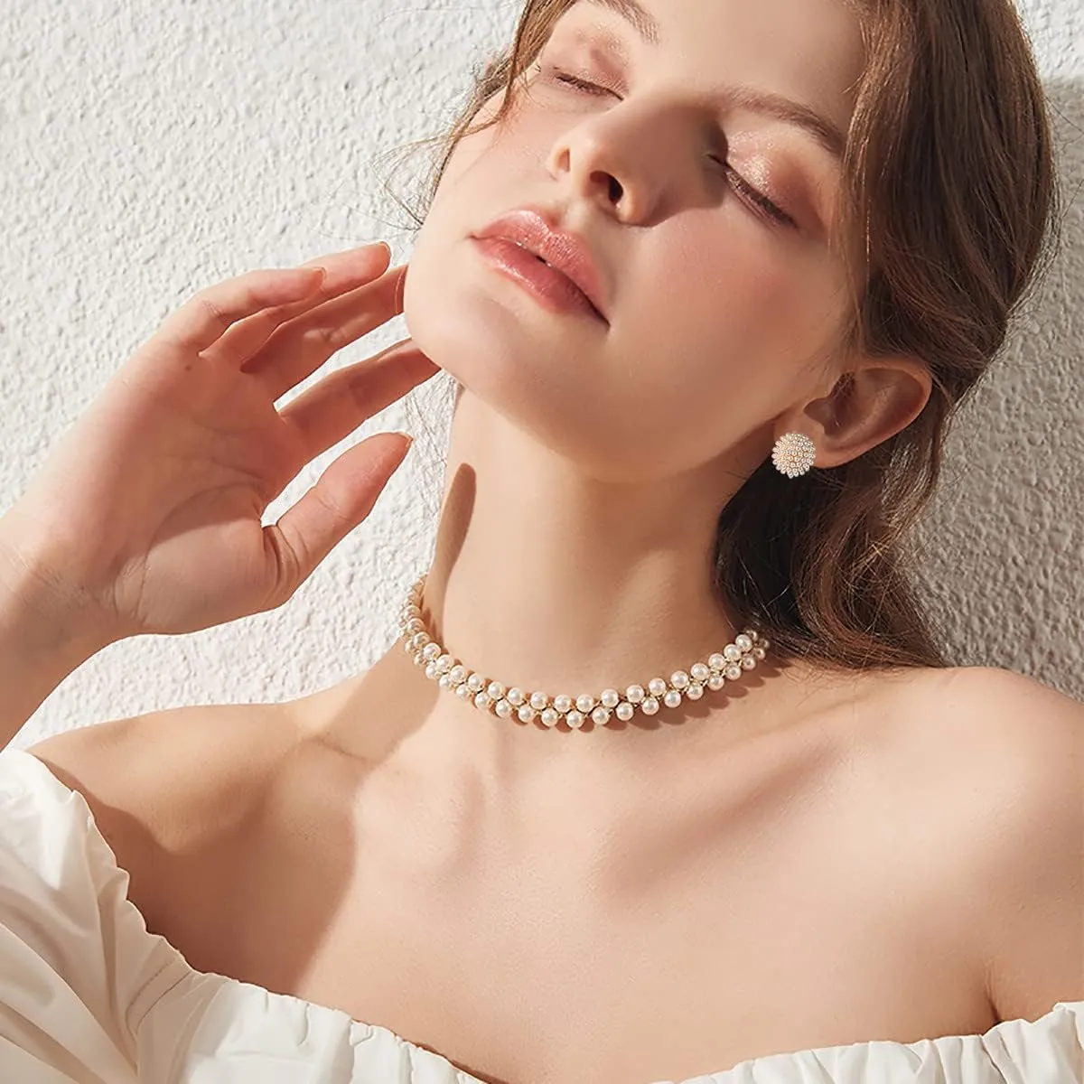 Small Pearl Earrings Stud for Women Hypoallergenic 18K Plated Gold Pearl Bridal Earrings for Wedding Birthday Anniversary Mothers Day