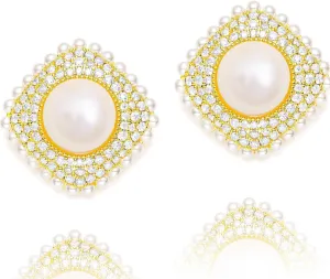 Small Pearl Earrings Stud for Women Hypoallergenic 18K Plated Gold Pearl Bridal Earrings for Wedding Birthday Anniversary Mothers Day
