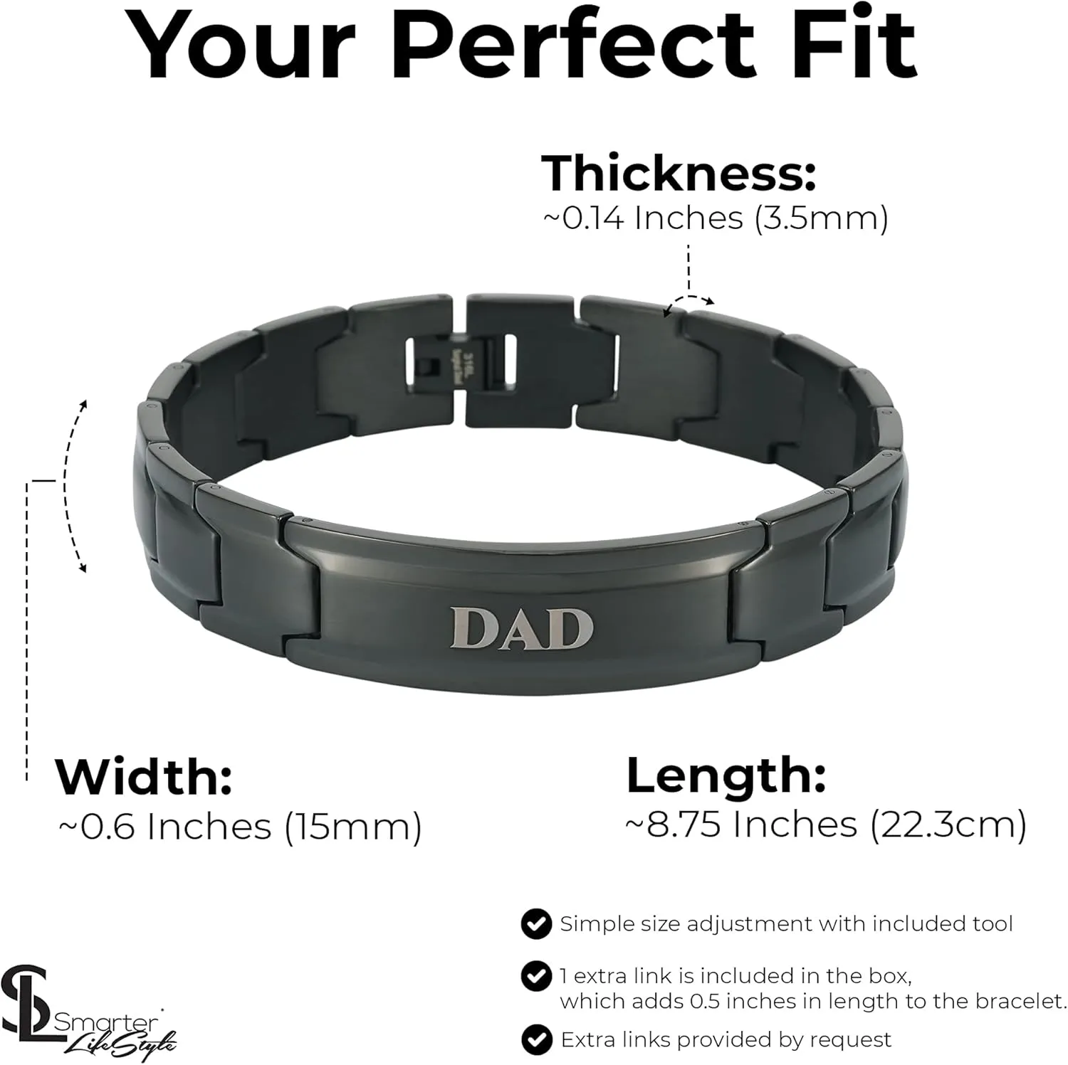 Smarter LifeStyle Stylish DAD Bracelet for Men - Wide Link Surgical Grade Steel Adjustable Bracelet for DAD, Mens Jewelry, Mens Bracelets Father's Day Bracelet
