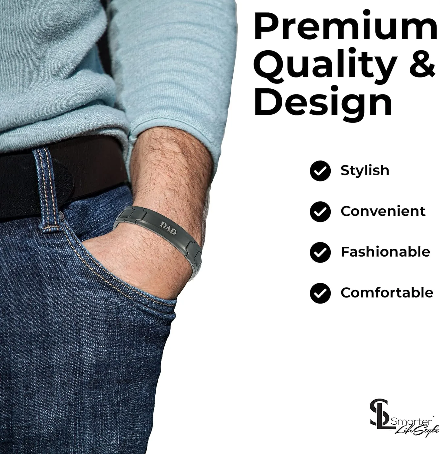 Smarter LifeStyle Stylish DAD Bracelet for Men - Wide Link Surgical Grade Steel Adjustable Bracelet for DAD, Mens Jewelry, Mens Bracelets Father's Day Bracelet