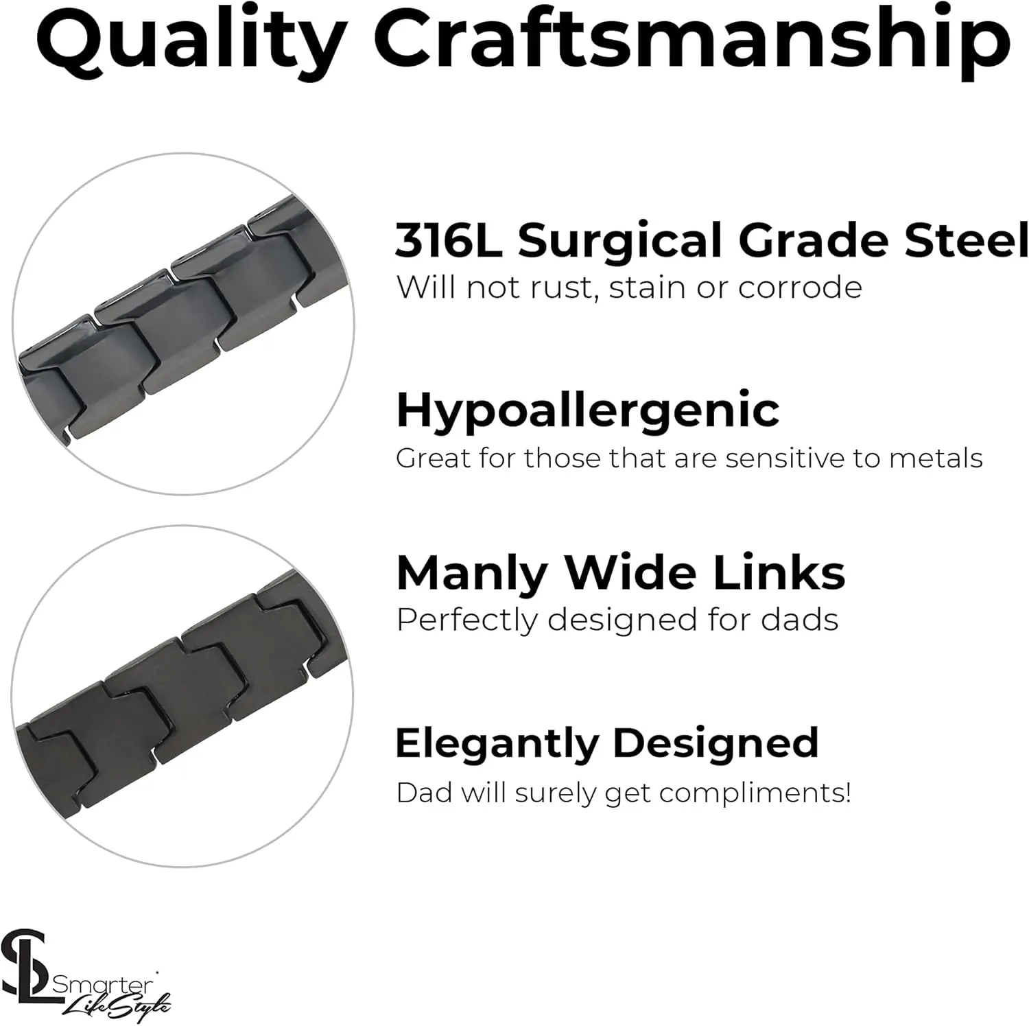 Smarter LifeStyle Stylish DAD Bracelet for Men - Wide Link Surgical Grade Steel Adjustable Bracelet for DAD, Mens Jewelry, Mens Bracelets Father's Day Bracelet