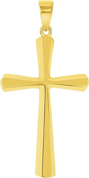 Solid 14k Yellow Gold Beveled Edge Simple Religious Cross Pendant