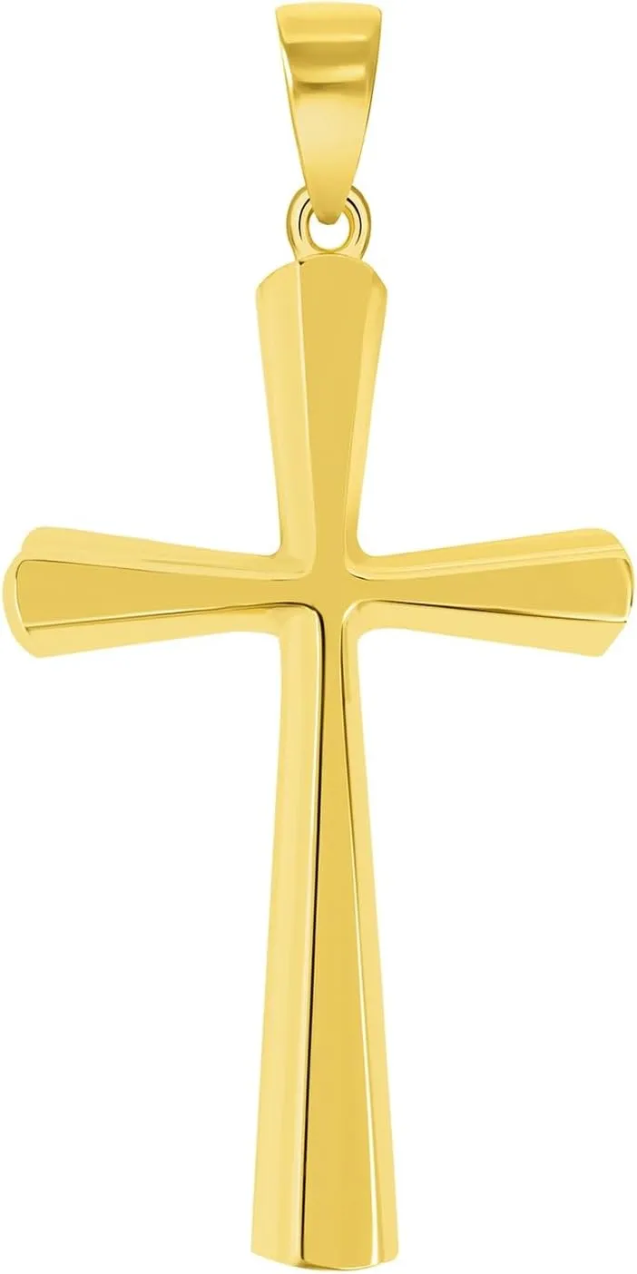 Solid 14k Yellow Gold Beveled Edge Simple Religious Cross Pendant