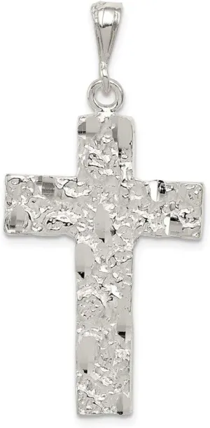 Solid 925 Sterling Silver Nugget Cross Pendant Charm - 53mm x 27mm
