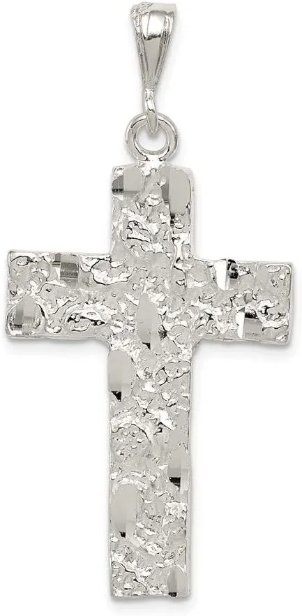 Solid 925 Sterling Silver Nugget Cross Pendant Charm - 53mm x 27mm