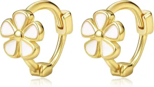 Solid Silver Huggie Earrings; S925 Hoop Earrings; Small Flower Huggie Earrings; 14K Gold Plated on S925; hypoallergic Earrings;
