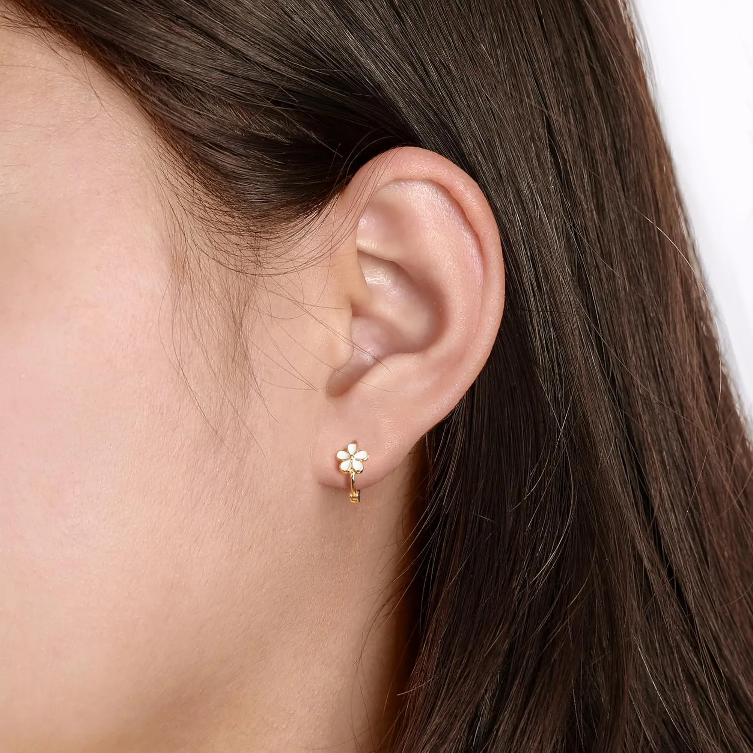 Solid Silver Huggie Earrings; S925 Hoop Earrings; Small Flower Huggie Earrings; 14K Gold Plated on S925; hypoallergic Earrings;