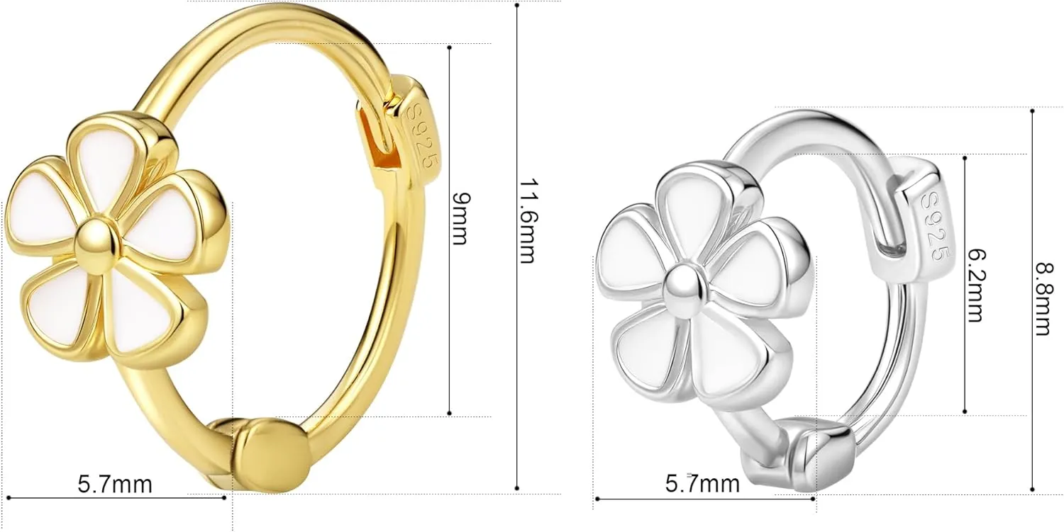 Solid Silver Huggie Earrings; S925 Hoop Earrings; Small Flower Huggie Earrings; 14K Gold Plated on S925; hypoallergic Earrings;