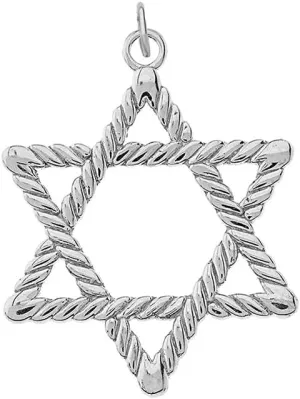 Solid Sterling Silver Star Of David Pendant, Silver Small Star Of David Charm in Rope Style, Jewish Religious Pendants, Star Of David Jewelry, Christmas Gift For Men and Women Made In USA.