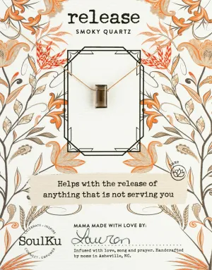 SoulKu Smoky Quartz Refined Necklace for Release, Handmade Baguette Gemstone Necklace, Inspirational Gift For Women, Nylon Cord & Sterling Silver Clasp & Extender