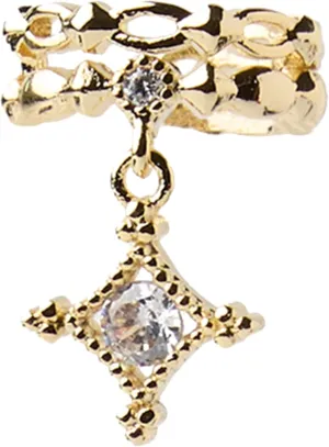 Sparkle Drop Ear Cuff  Dainty Clip-On Cuff with CZ Charm | Non-Pierced Earring | Adjustable Ear | Gold or Silver Plated