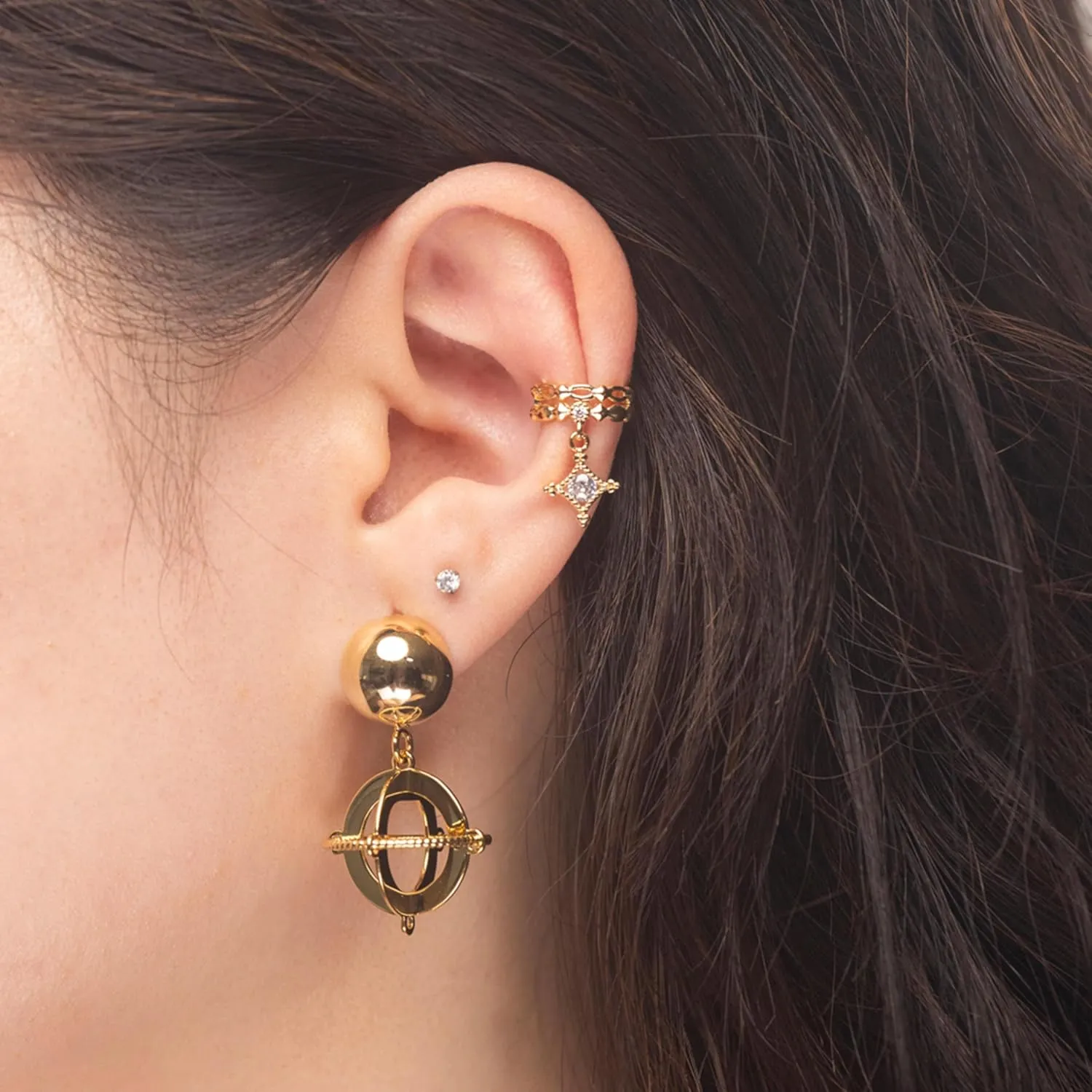 Sparkle Drop Ear Cuff  Dainty Clip-On Cuff with CZ Charm | Non-Pierced Earring | Adjustable Ear | Gold or Silver Plated