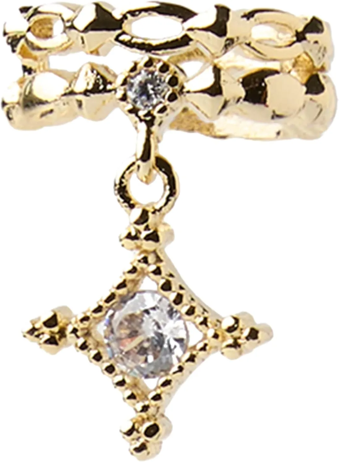 Sparkle Drop Ear Cuff  Dainty Clip-On Cuff with CZ Charm | Non-Pierced Earring | Adjustable Ear | Gold or Silver Plated