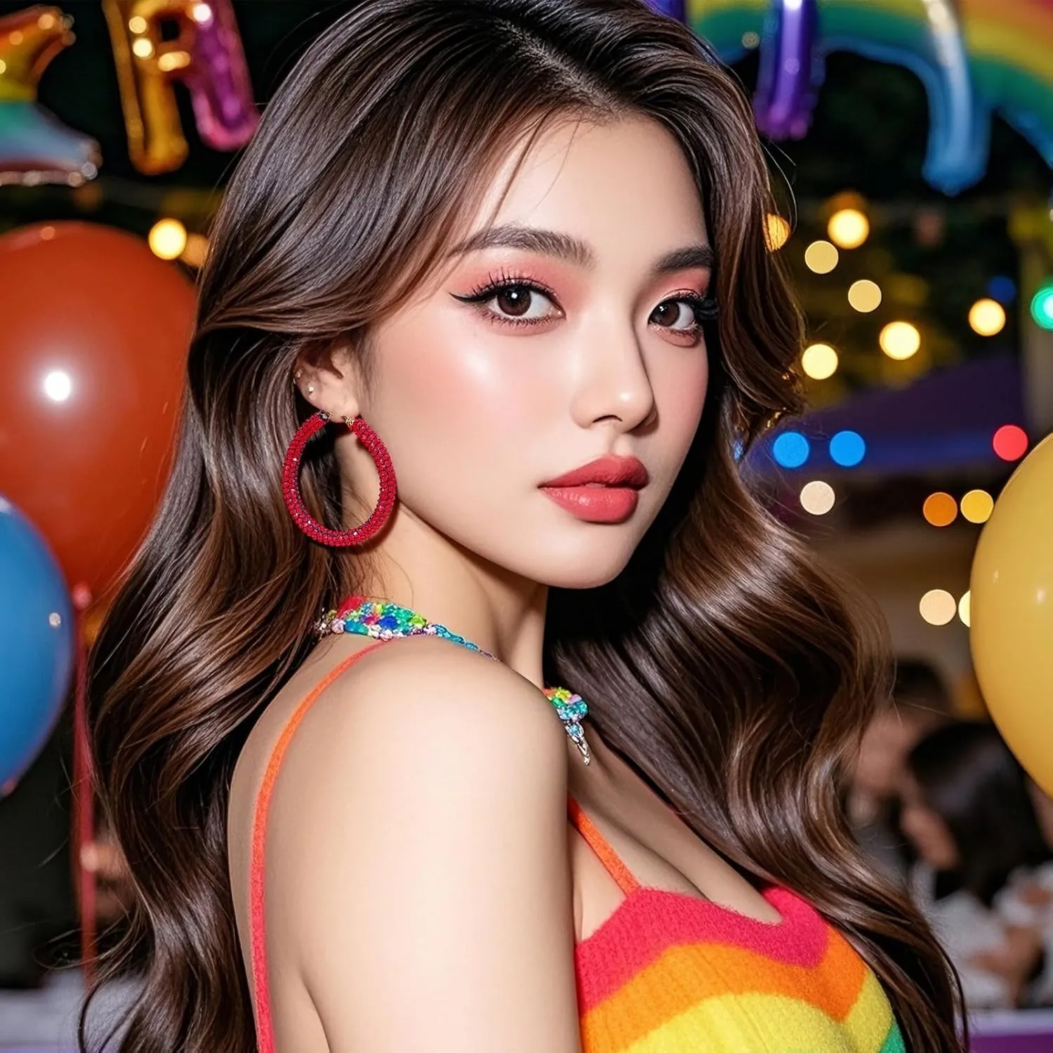 Sparkly Hoop Earrings for Women Exaggerated Rainbow Rhinestone Hoops Earrings Fashion Glitter Crystal Hoop Earring Large Hoops Earring Prom Jewelry Gifts