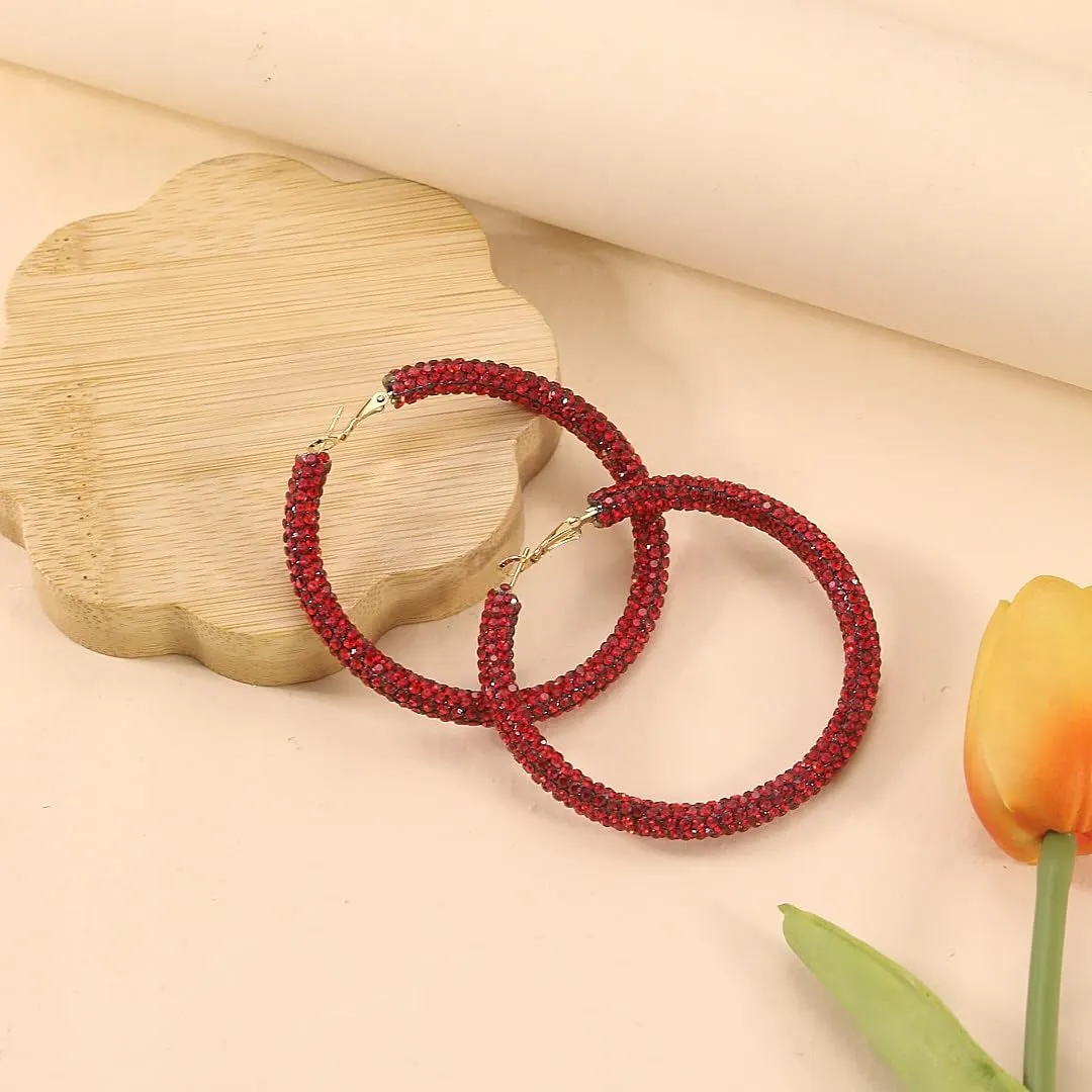Sparkly Hoop Earrings for Women Exaggerated Rainbow Rhinestone Hoops Earrings Fashion Glitter Crystal Hoop Earring Large Hoops Earring Prom Jewelry Gifts