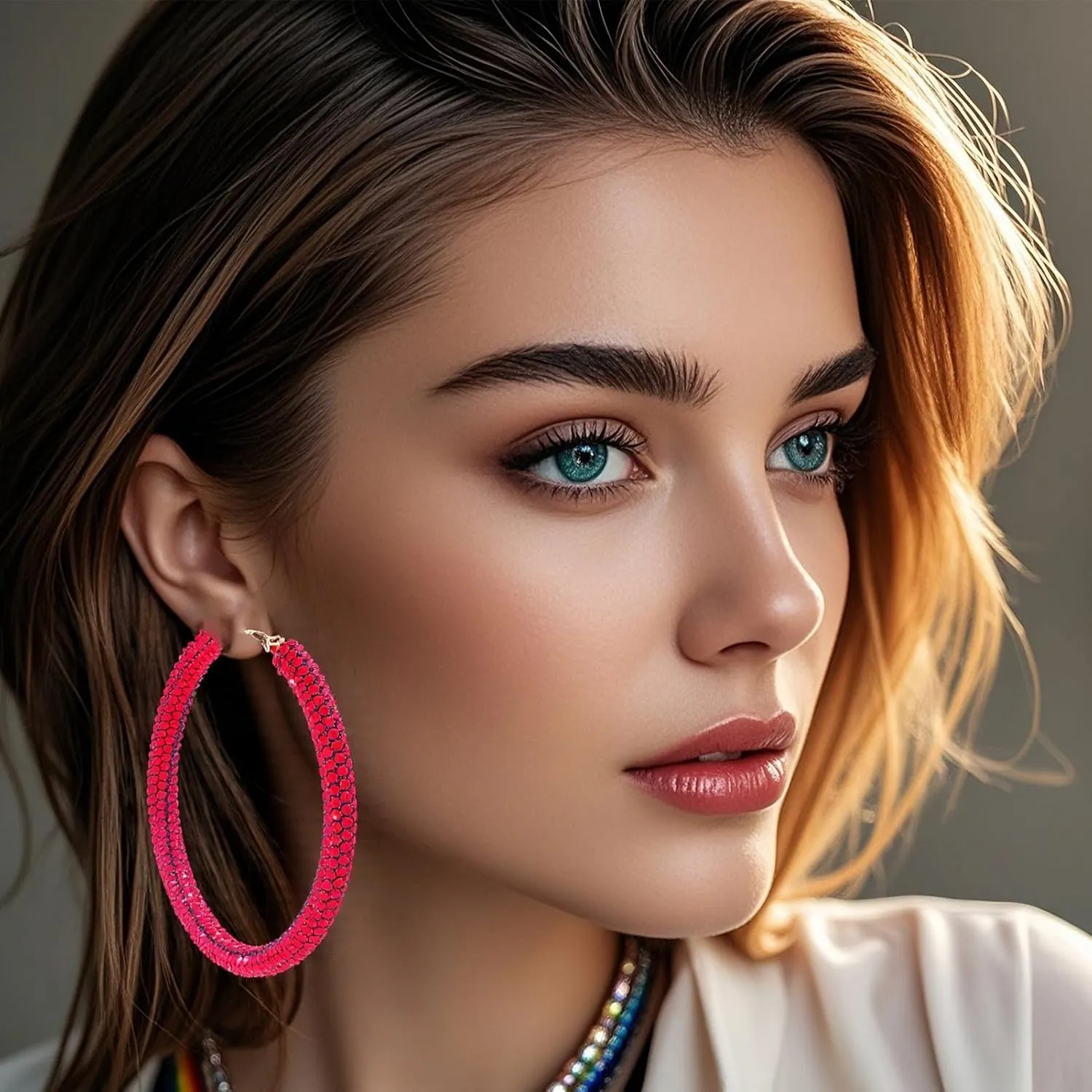 Sparkly Hoop Earrings for Women Exaggerated Rainbow Rhinestone Hoops Earrings Fashion Glitter Crystal Hoop Earring Large Hoops Earring Prom Jewelry Gifts