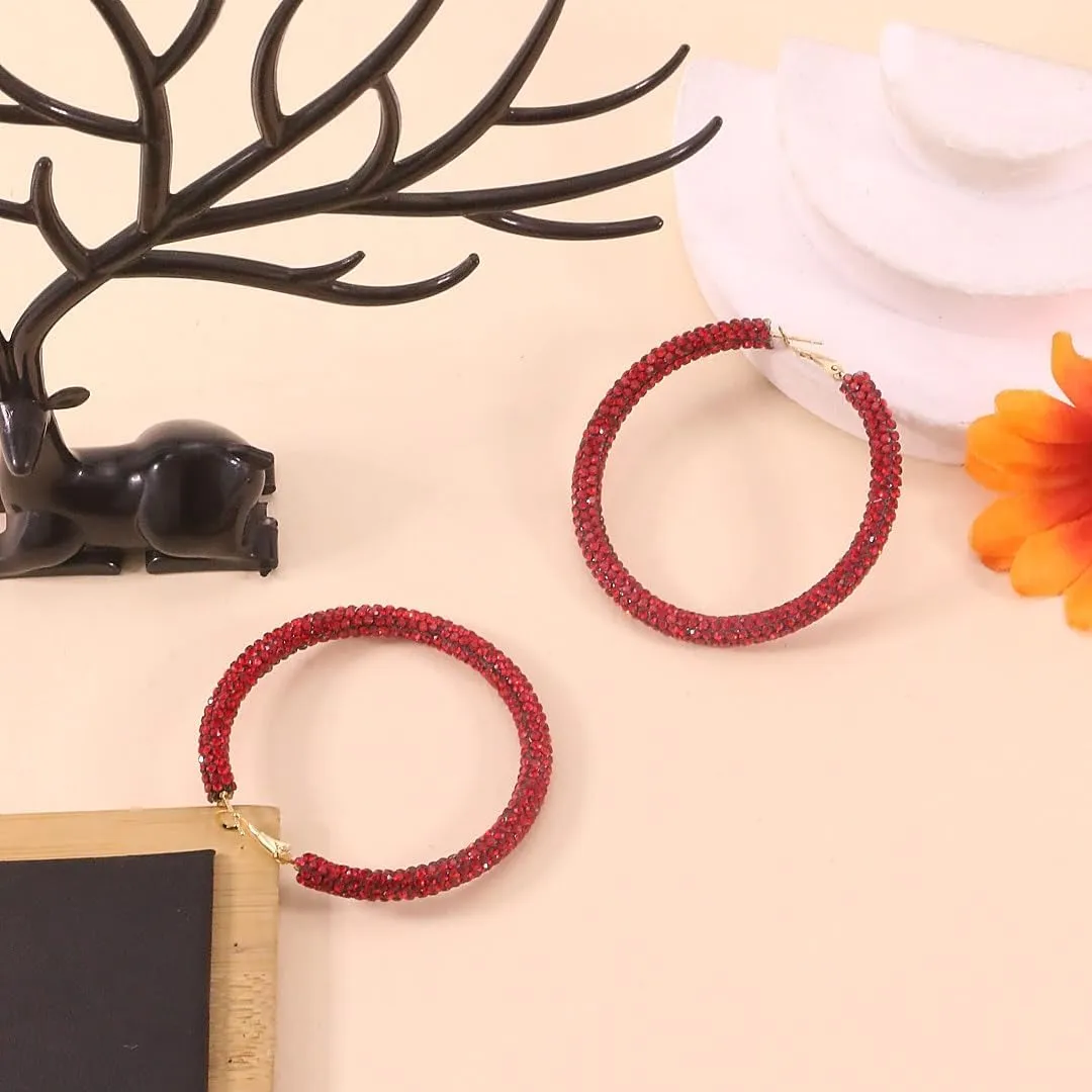 Sparkly Hoop Earrings for Women Exaggerated Rainbow Rhinestone Hoops Earrings Fashion Glitter Crystal Hoop Earring Large Hoops Earring Prom Jewelry Gifts