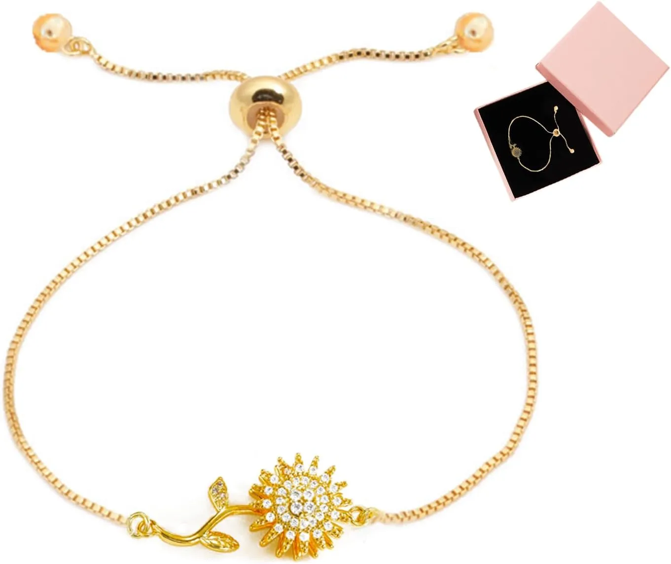 Spinning Sunflower Bracelet for Women 7"-9" Adjustable Flowers Rhinestone Fidget Bracelets for Tiny Wrist Sparkly Flower Anxiety Bracelet Cubic Zircon Sunflowers Mood Statement Bracelets Worry Relieving Jewelry Accessories