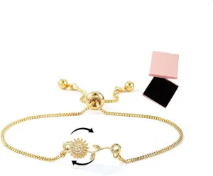 Spinning Sunflower Bracelet for Women 7"-9" Adjustable Flowers Rhinestone Fidget Bracelets for Tiny Wrist Sparkly Flower Anxiety Bracelet Cubic Zircon Sunflowers Mood Statement Bracelets Worry Relieving Jewelry Accessories