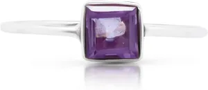Square Amethyst 925 Sterling Silver Ring - Delicate BOHO Chic Jewelry - Fashionable and Stylish for Women with Velvet Gift Bag/Box - Made by Indian Artisans - Size 5-9