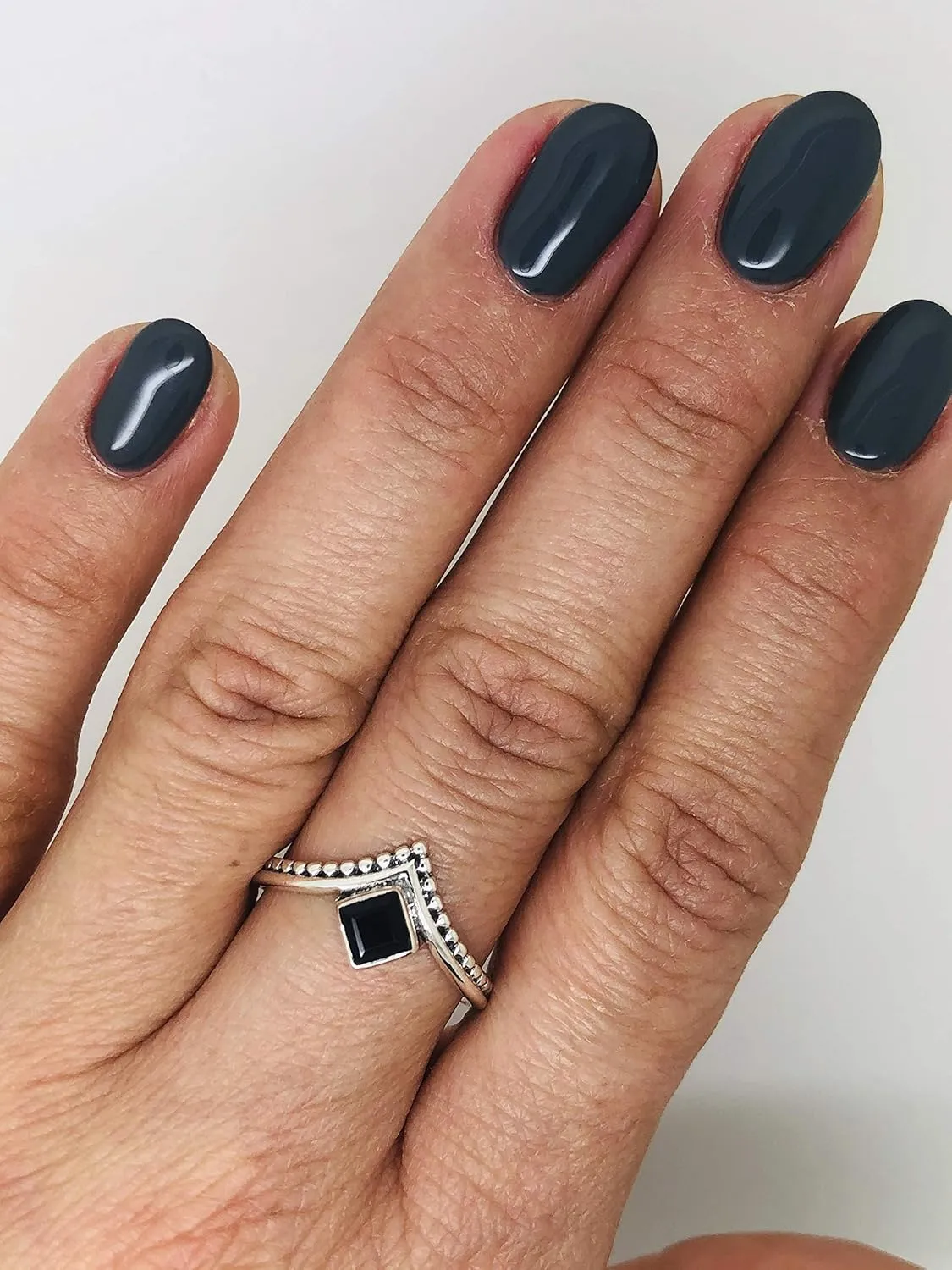 Square Black Onyx 925 Sterling Silver Ring - Delicate BOHO Chic Jewelry - Fashionable and Stylish for Women with Velvet Gift Bag - Made by Indian Artisans - Size 6-9