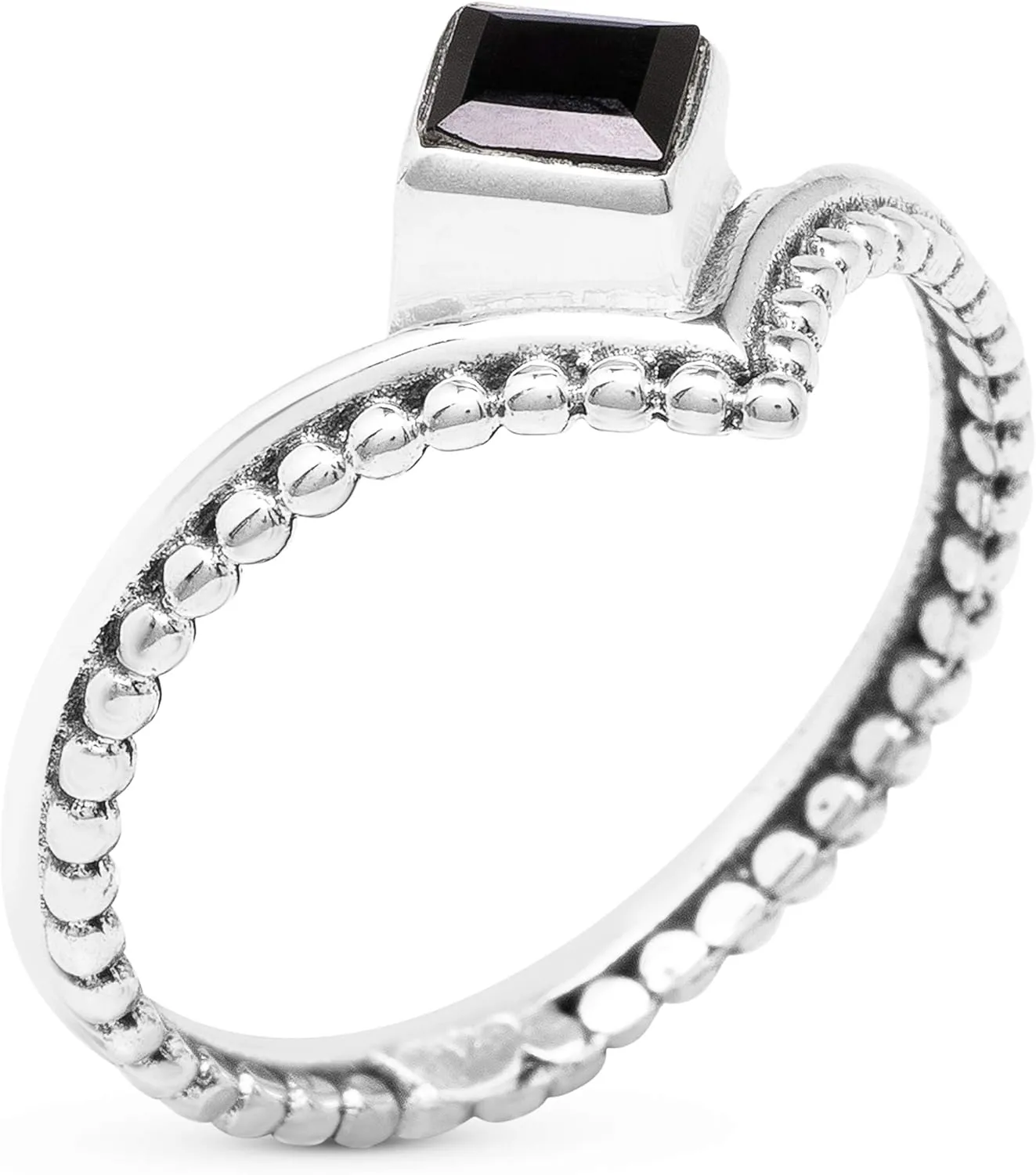 Square Black Onyx 925 Sterling Silver Ring - Delicate BOHO Chic Jewelry - Fashionable and Stylish for Women with Velvet Gift Bag - Made by Indian Artisans - Size 6-9