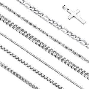 Stackable Gold/Silver Chain for Men, 6/7 Pcs Stainless Steel Cross Chain Mens Necklace Jewelry Set for Men, 5/6 Chains   1 Cross Pendant