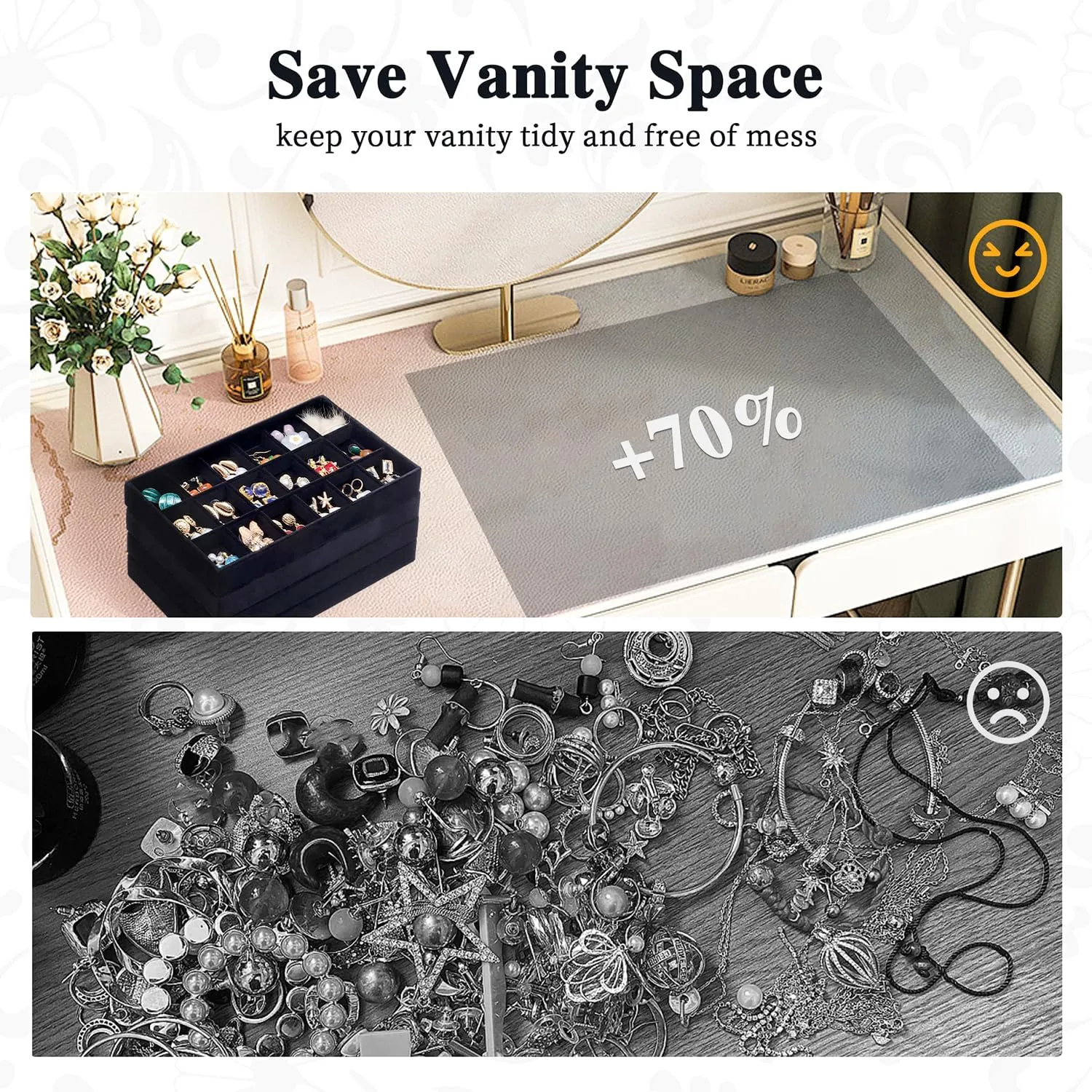 Stackable Jewelry Trays 4 Layers,Jewelry Drawer insert with Removable Dividers,Jewelry Organizer Storage Display Tray for Earring Necklace Rings Bracelet