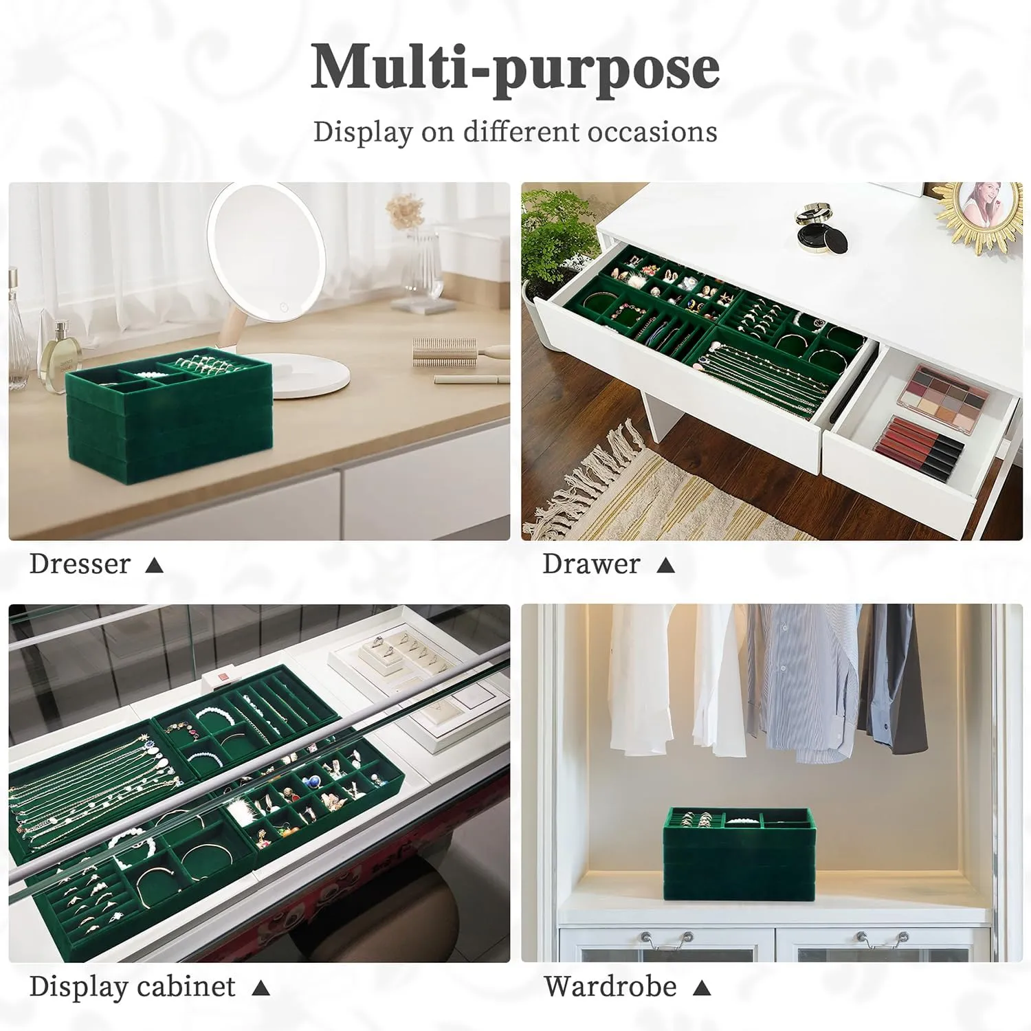 Stackable Jewelry Trays 4 Layers,Jewelry Drawer insert with Removable Dividers,Jewelry Organizer Storage Display Tray for Earring Necklace Rings Bracelet