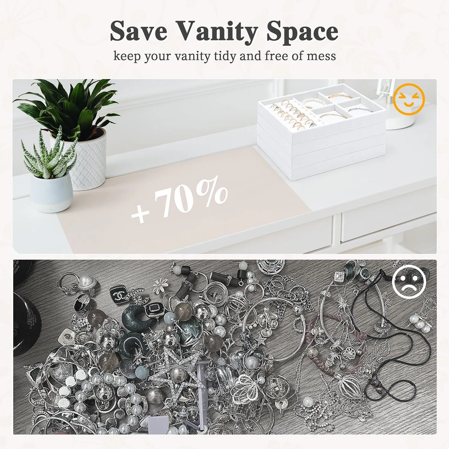Stackable Jewelry Trays 4 Layers,Jewelry Drawer insert with Removable Dividers,Jewelry Organizer Storage Display Tray for Earring Necklace Rings Bracelet