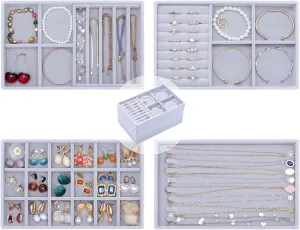Stackable Jewelry Trays 4 Layers,Jewelry Drawer insert with Removable Dividers,Jewelry Organizer Storage Display Tray for Earring Necklace Rings Bracelet