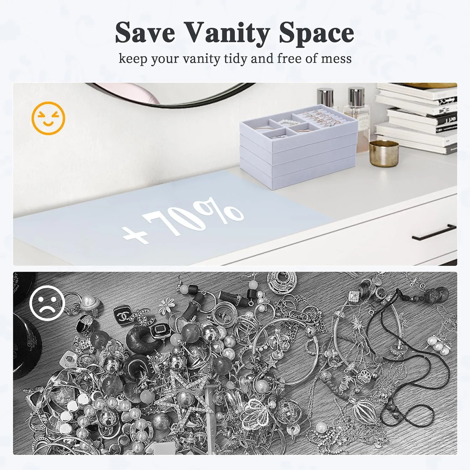 Stackable Jewelry Trays 4 Layers,Jewelry Drawer insert with Removable Dividers,Jewelry Organizer Storage Display Tray for Earring Necklace Rings Bracelet