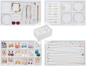 Stackable Jewelry Trays 4 Layers,Jewelry Drawer insert with Removable Dividers,Jewelry Organizer Storage Display Tray for Earring Necklace Rings Bracelet