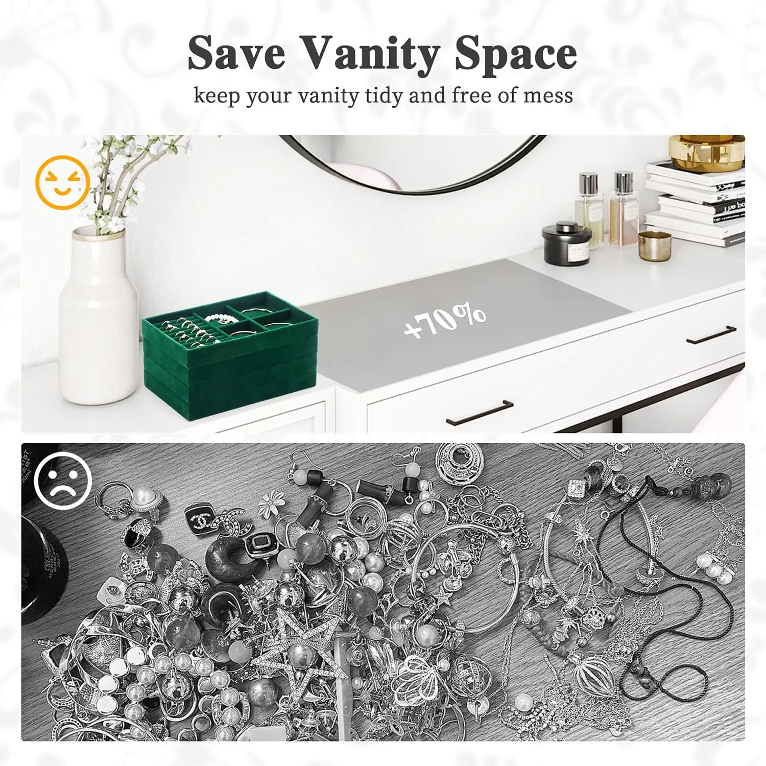 Stackable Jewelry Trays 4 Layers,Jewelry Drawer insert with Removable Dividers,Jewelry Organizer Storage Display Tray for Earring Necklace Rings Bracelet